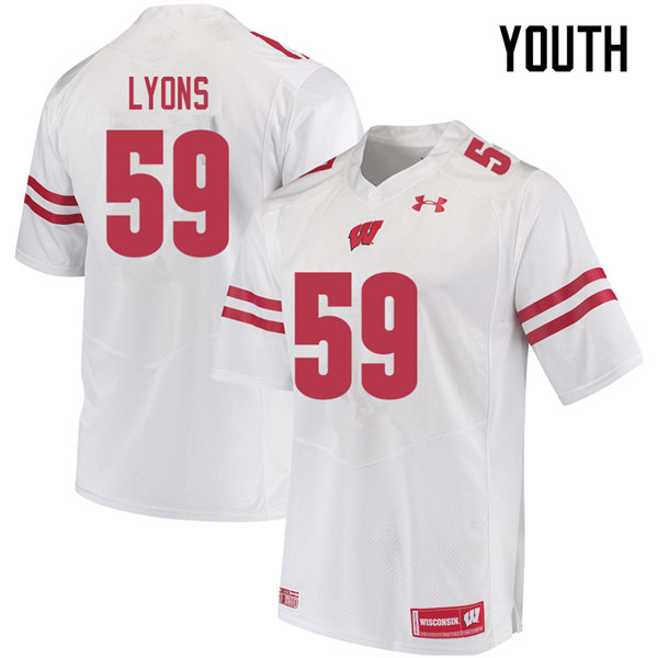 Youth #59 Andrew Lyons Wisconsin Badgers College Football Jerseys Sale-White - Click Image to Close